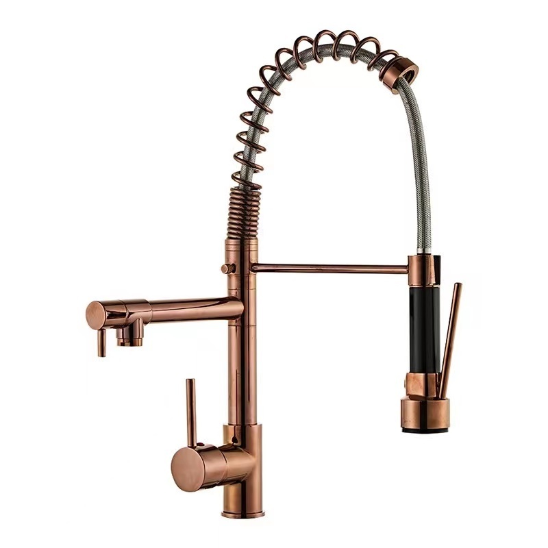 Commercial Copper Torneira Gourmet Hot Cold Tap Deck Mounted Pull Out Spring Kitchen Sink Rose Gold Faucet