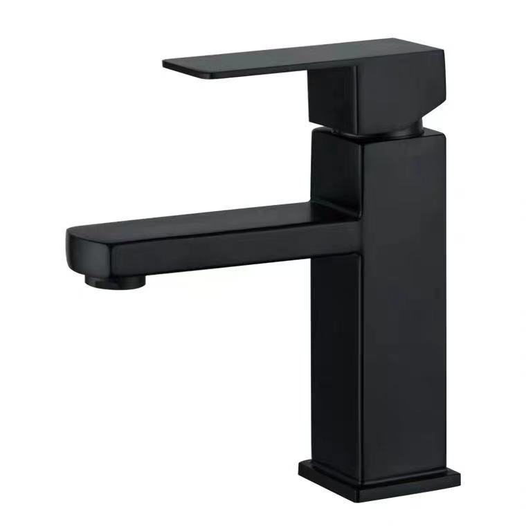 Contemporary Low Price Matte Black Single Hole Stainless Steel Square Basin Tap Mixer Wash Faucet For Bathroom