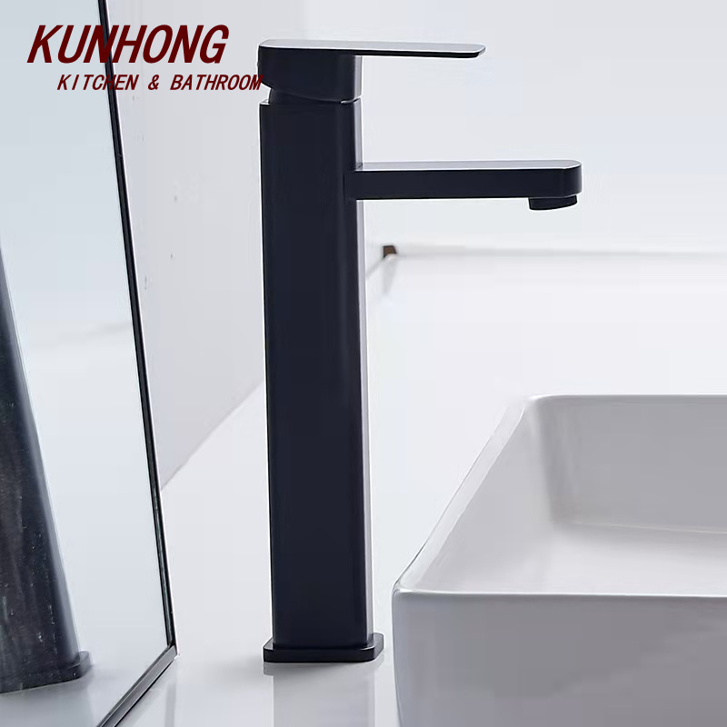 Contemporary Low Price Matte Black Single Hole Stainless Steel Square Basin Tap Mixer Wash Faucet For Bathroom