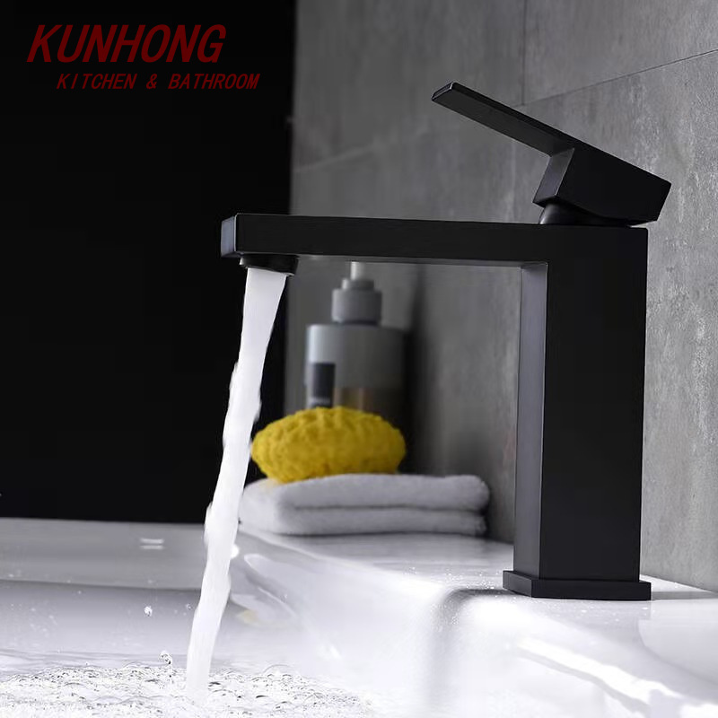 Contemporary Low Price Matte Black Single Hole Stainless Steel Square Basin Tap Mixer Wash Faucet For Bathroom