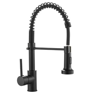 Black 360 Rotating Hot Cold Water Mixer Pull Down Sprayer Taps Single Handle Brass Spring Kitchen Sink Faucet