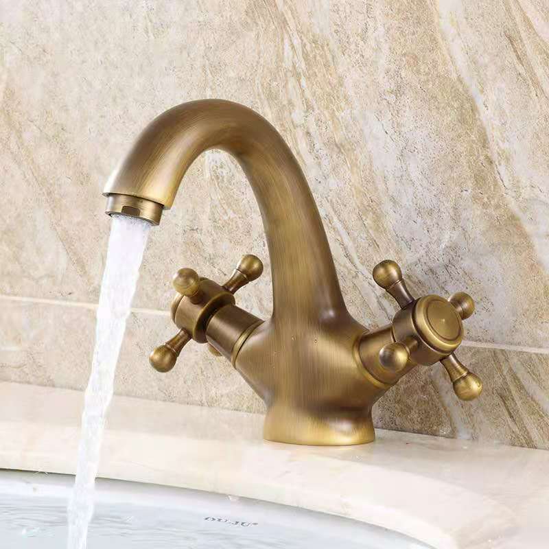 Gold Retro Industrial New Design Dual Handle Brass Polished Mixer Basin Lavatory Bathroom Faucets