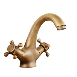 Gold Retro Industrial New Design Dual Handle Brass Polished Mixer Basin Lavatory Bathroom Faucets