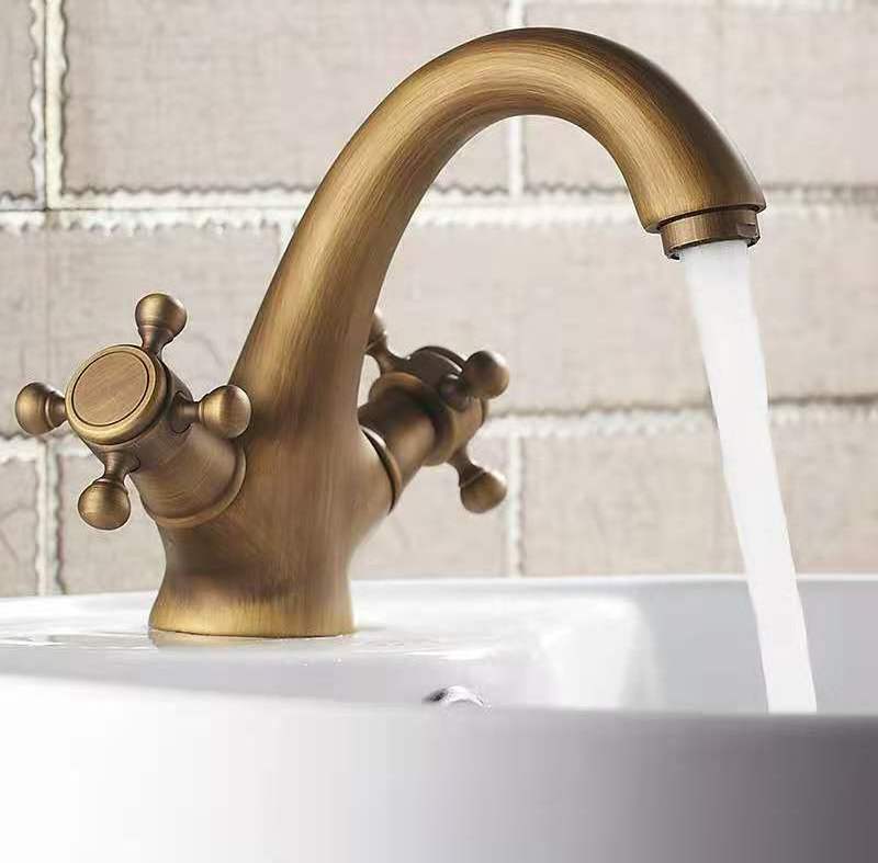 Gold Retro Industrial New Design Dual Handle Brass Polished Mixer Basin Lavatory Bathroom Faucets