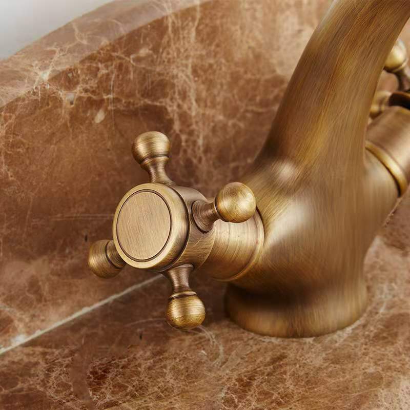 Gold Retro Industrial New Design Dual Handle Brass Polished Mixer Basin Lavatory Bathroom Faucets