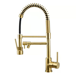 Commercial Brass 3 Way Pre Rinse Gold Spring Kitchen Sink Faucet with Pull Out Sprayer Hot Cold Mixer Flexible Water Tap