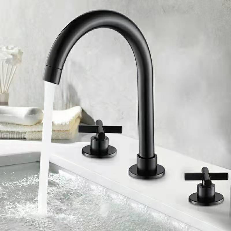 European Style Antique Matte Black Wash Hand Water Tap Bronze Dual Handle Basin Faucet For Bathroom