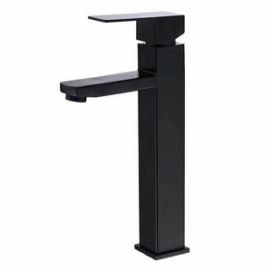 Good Quality Stainless Steel Bathroom Vessel Taps Square Black Plated Lavatory Wash Tall Basin Sink Mixer Faucets