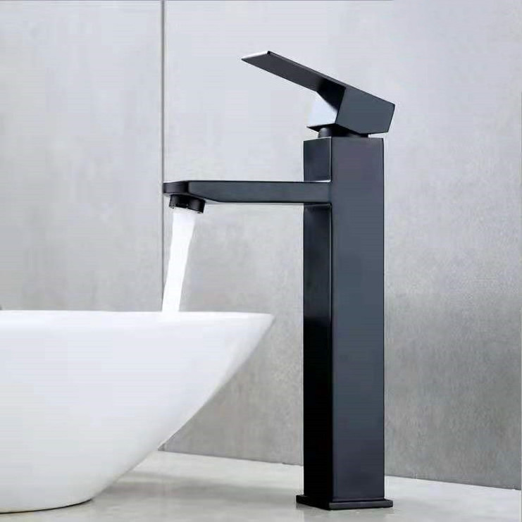 Good Quality Stainless Steel Bathroom Vessel Taps Square Black Plated Lavatory Wash Tall Basin Sink Mixer Faucets