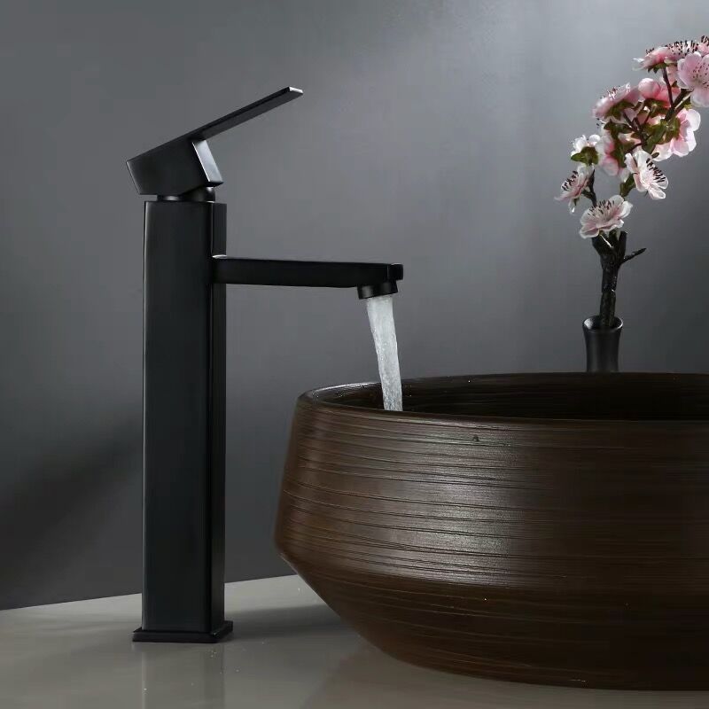 Good Quality Stainless Steel Bathroom Vessel Taps Square Black Plated Lavatory Wash Tall Basin Sink Mixer Faucets