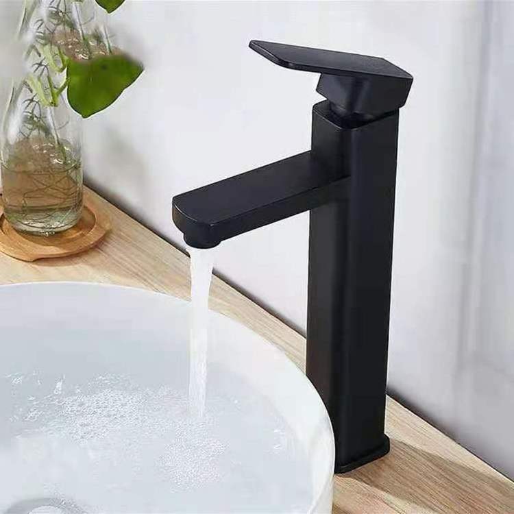 Good Quality Stainless Steel Bathroom Vessel Taps Square Black Plated Lavatory Wash Tall Basin Sink Mixer Faucets