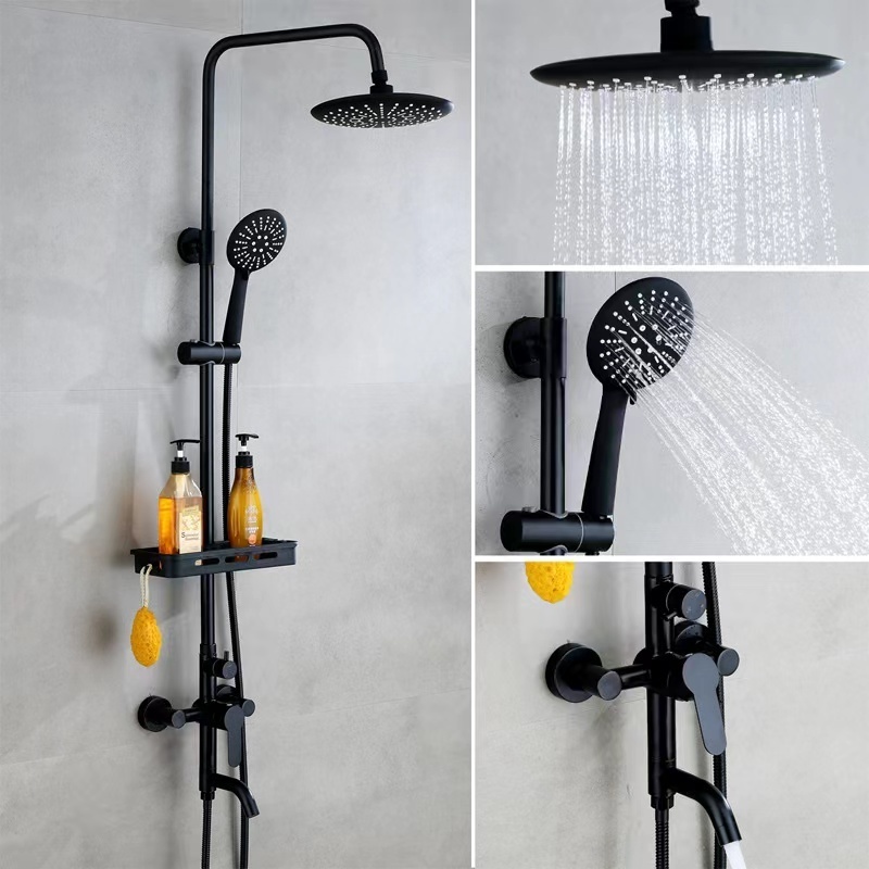 Simply Modern Bathroom Stainless Steel Matte Black Hot Cold Rain Shower Set Bath Shower Faucets