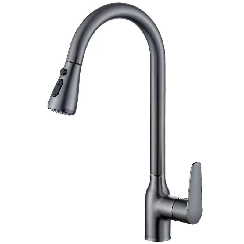 New Design Gun Gray Single Hole Brass Pull Down Spout Kitchen Sink Mixer Faucet Tap Stream Sprayer Head On Sale