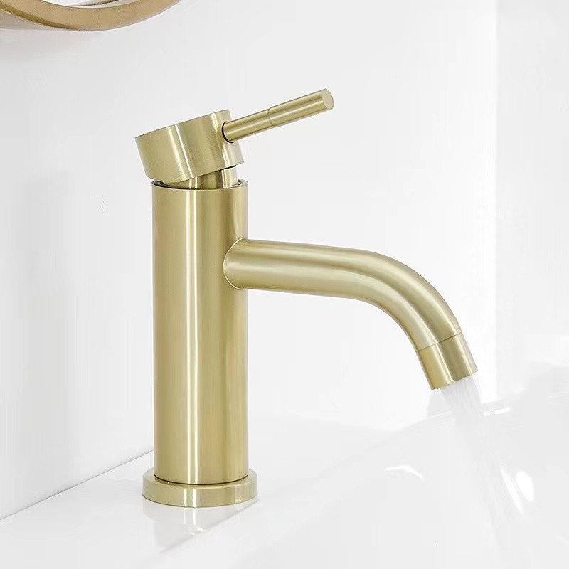 Economic Hot Selling Stainless Steel Single Handle Taps Mixer Brushed Gold Wash Basin Faucet For Bathroom