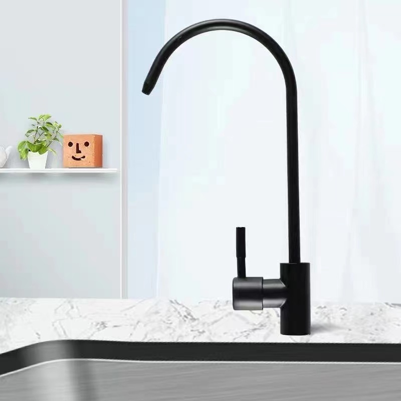 Matte Black Drinking Water Filter Faucet Stainless Steel 360 Degree Rotation Lead-Free Kitchen Single Cold Tap