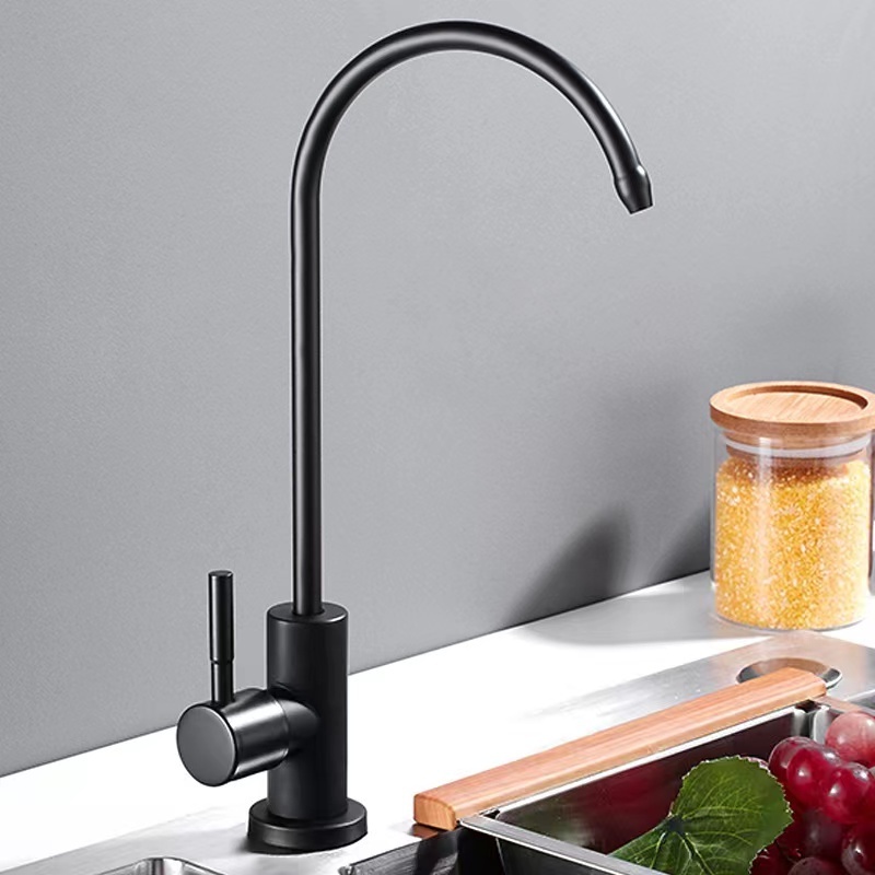 Matte Black Drinking Water Filter Faucet Stainless Steel 360 Degree Rotation Lead-Free Kitchen Single Cold Tap