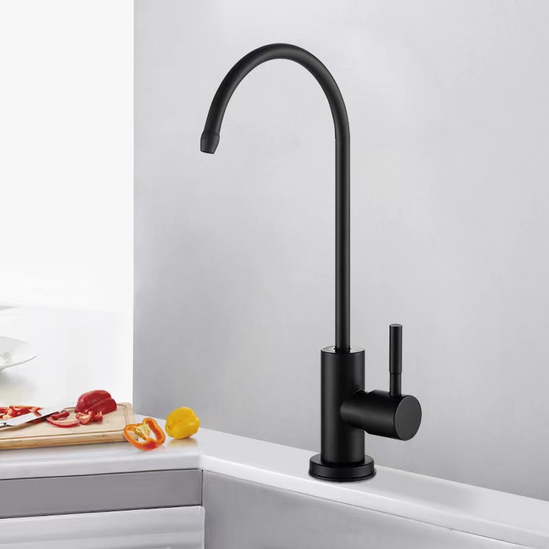 Matte Black Drinking Water Filter Faucet Stainless Steel 360 Degree Rotation Lead-Free Kitchen Single Cold Tap