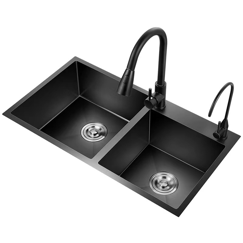 Handmade Stainless Steel Black Nano Sink No Fading Double Bowl Undermount Kitchen Sink