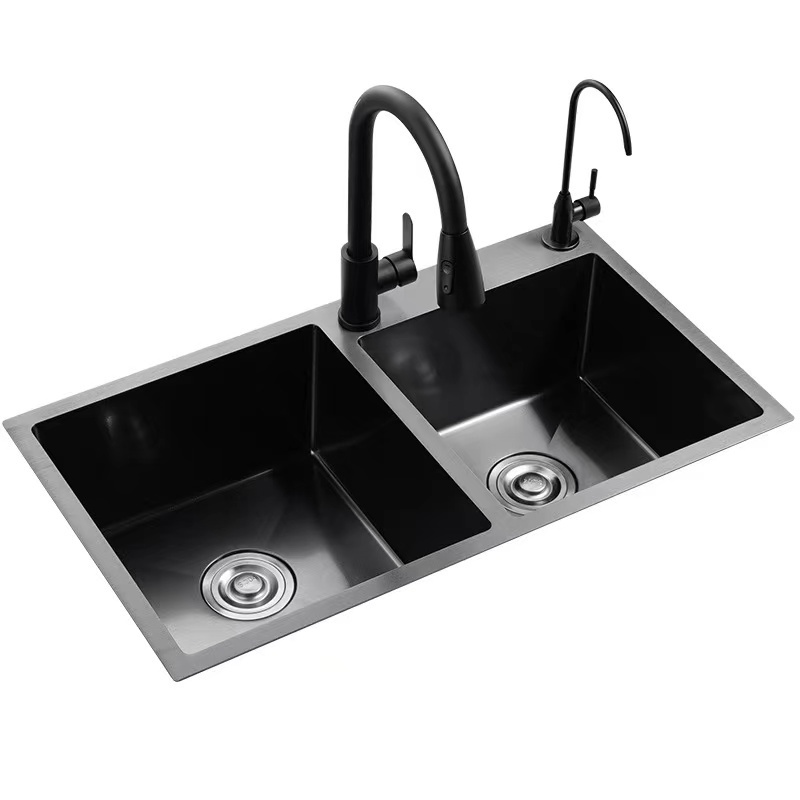 Handmade Stainless Steel Black Nano Sink No Fading Double Bowl Undermount Kitchen Sink