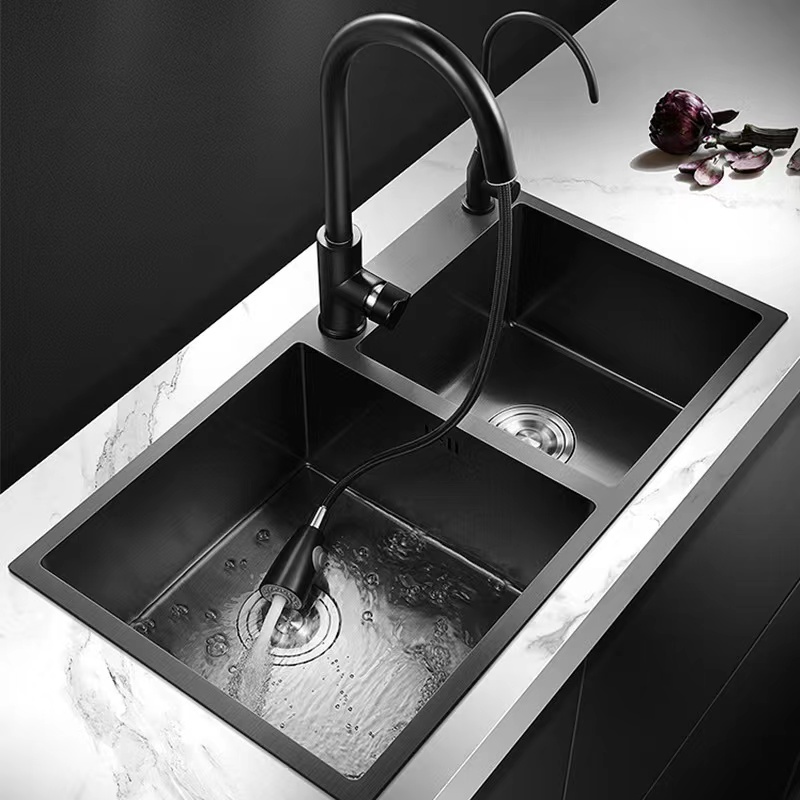 Handmade Stainless Steel Black Nano Sink No Fading Double Bowl Undermount Kitchen Sink