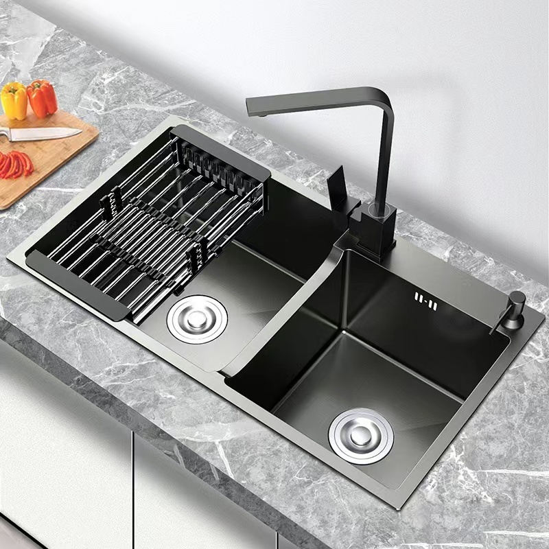 Handmade Stainless Steel Black Nano Sink No Fading Double Bowl Undermount Kitchen Sink