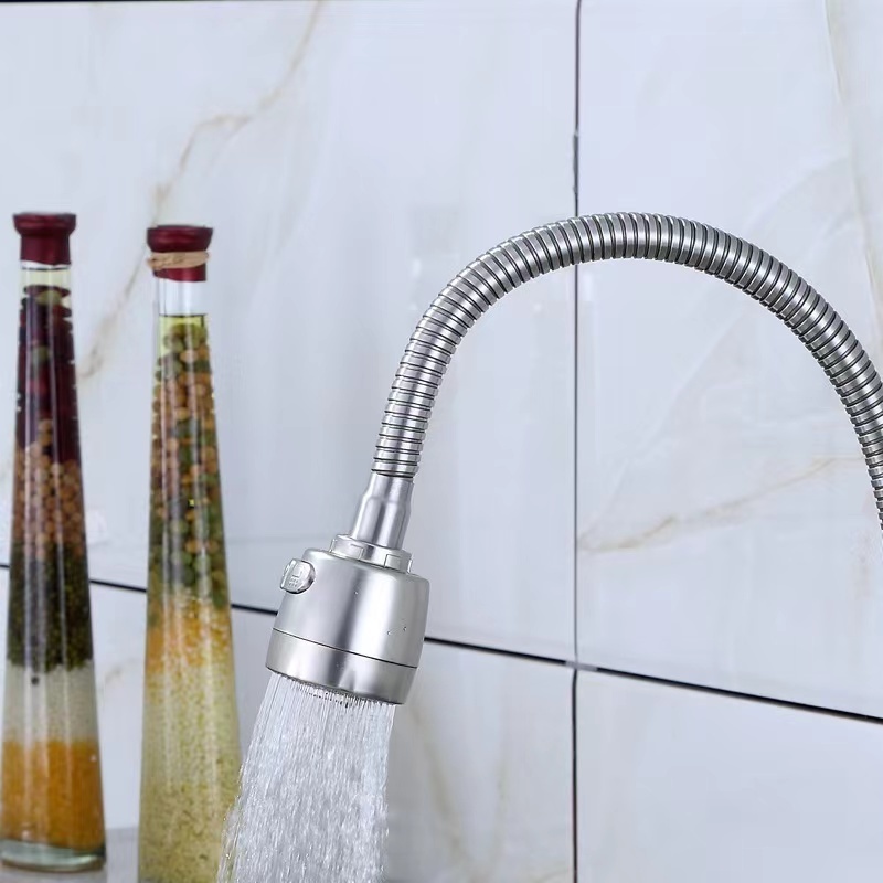 Wall Mount Stainless Steel Kitchen Sink Mixer Faucet Single Handle Tap With 360 Swivel Flexible Spray