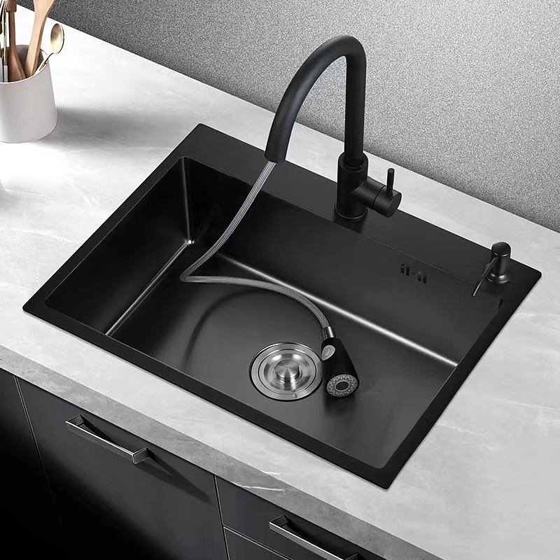 Nano Stainless Steel 304 Single Bowl Kitchen Sink Rectangular Handmade Undermount Matte Black Kitchen Sink