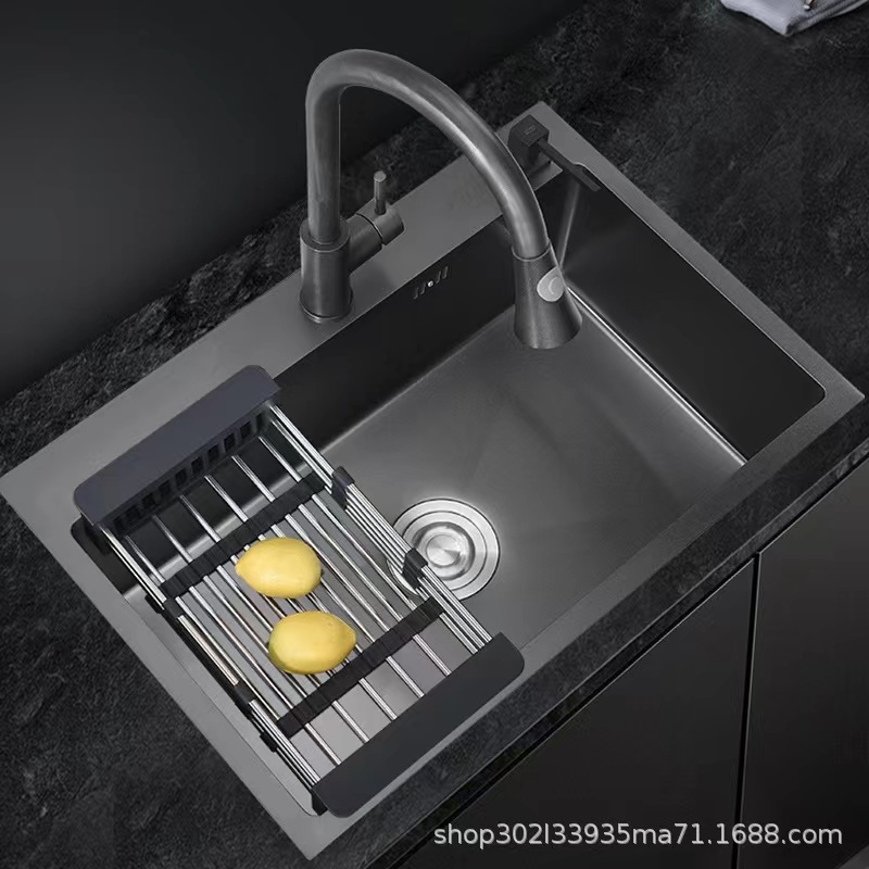 Nano Stainless Steel 304 Single Bowl Kitchen Sink Rectangular Handmade Undermount Matte Black Kitchen Sink