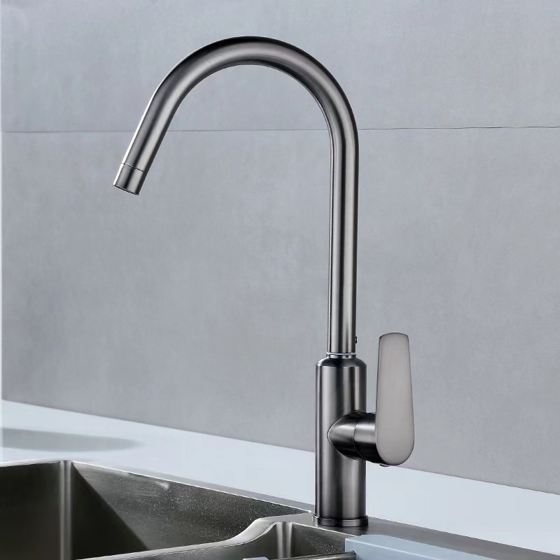 New Design Gun Grey 360 Swivel Stainless Steel Hot Cold Water Gooseneck Kitchen Sink Faucet