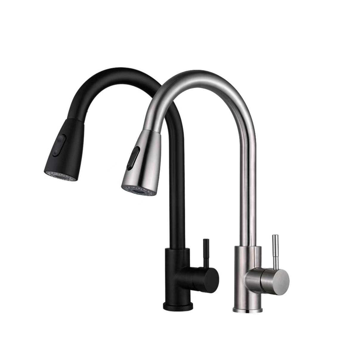 Contemporary Single Handle Stainless Steel Pull Out Spray Faucet Brushed Hot Cold Water for Apartment Use Kitchen Faucets