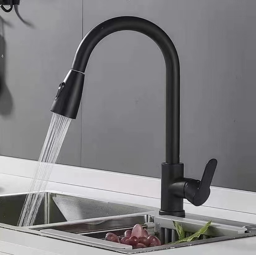 Contemporary Single Handle Stainless Steel Pull Out Spray Faucet Brushed Hot Cold Water for Apartment Use Kitchen Faucets