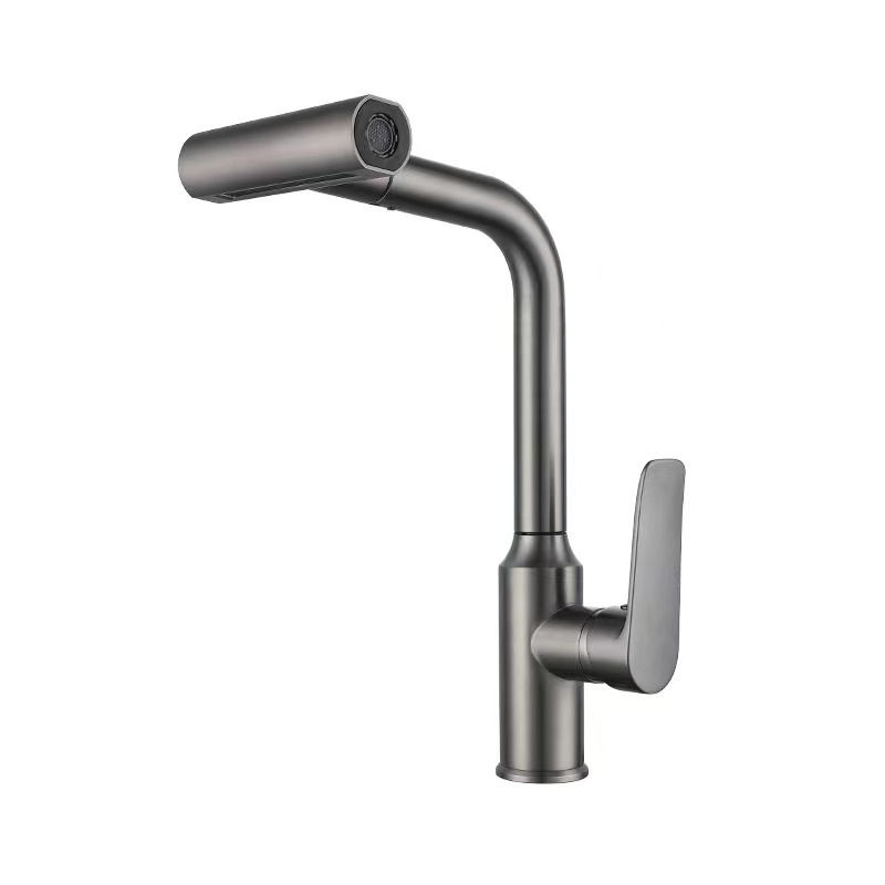 New Design Pull-Down Rainfall Kitchen Faucet Stainless Steel Multipurpose With Side Spray Gun Gray Sink Faucet