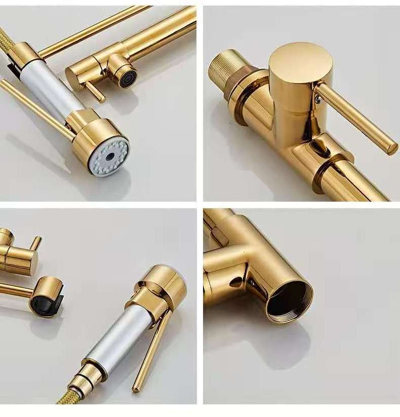 Commercial Brass Single Handle Pull Down Sprayer Spring Kitchen Sink Faucet Chrome Gold Pull Out Torneira Cozinha Goumert