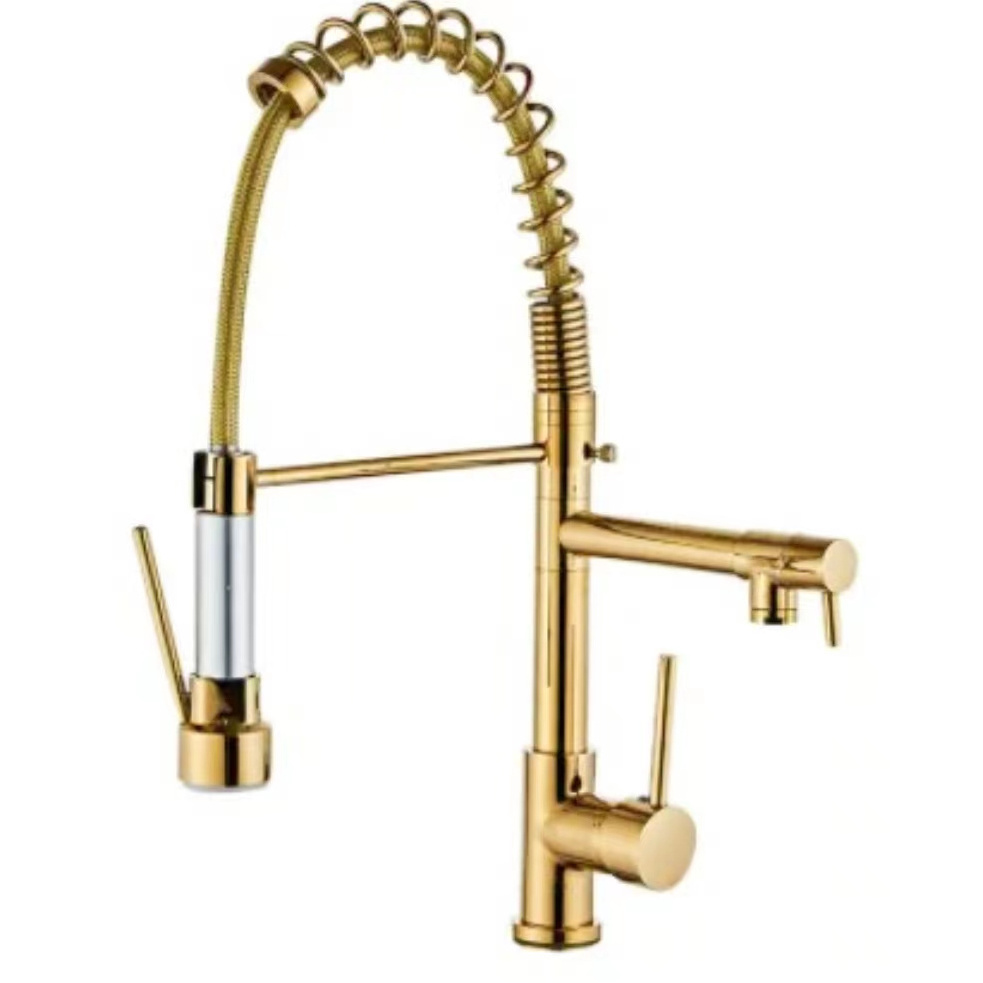 Commercial Brass Single Handle Pull Down Sprayer Spring Kitchen Sink Faucet Chrome Gold Pull Out Torneira Cozinha Goumert