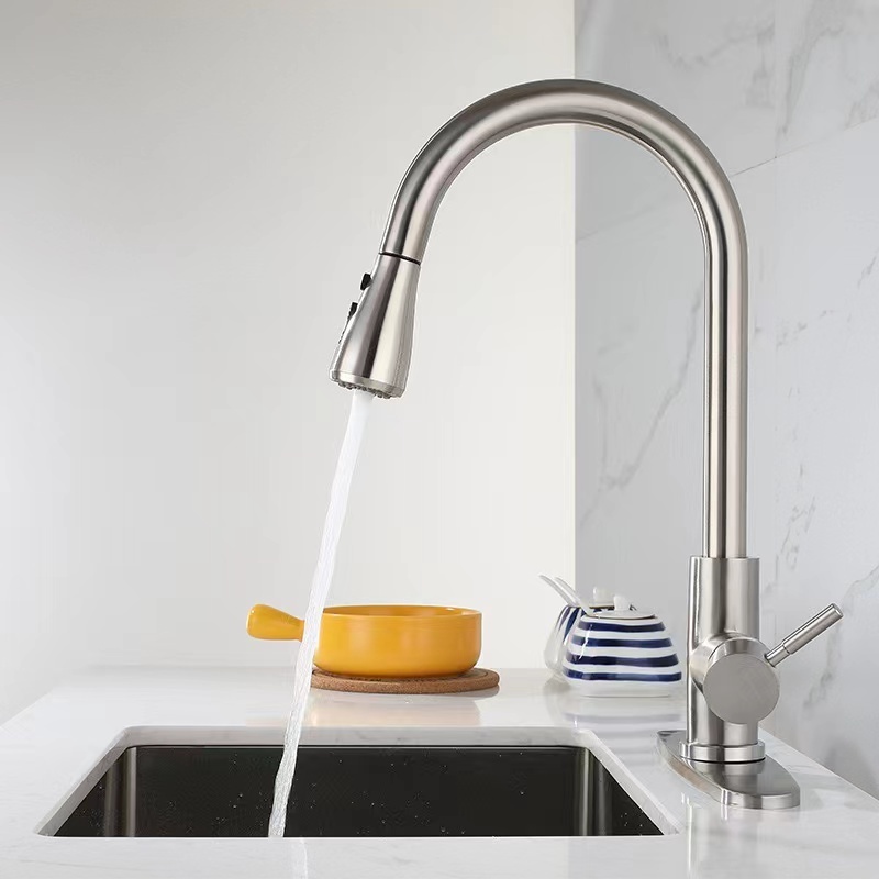 Factory Wholesale Flexible Stainless Steel Brushed Pull Out Kitchen Sink Faucet Mixers Taps Kitchen Faucets