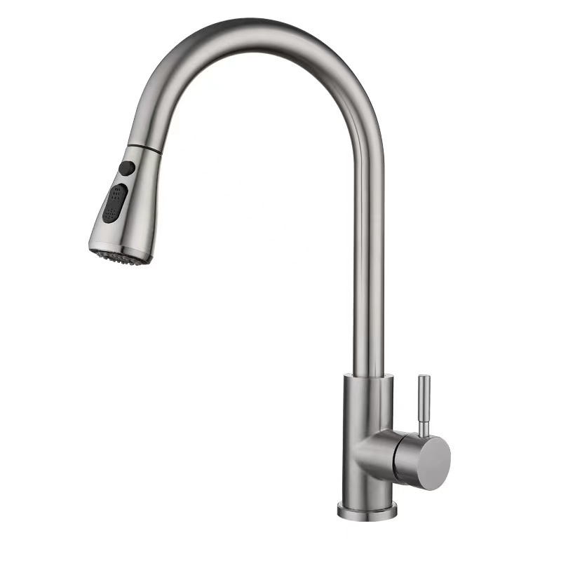 Factory Wholesale Flexible Stainless Steel Brushed Pull Out Kitchen Sink Faucet Mixers Taps Kitchen Faucets