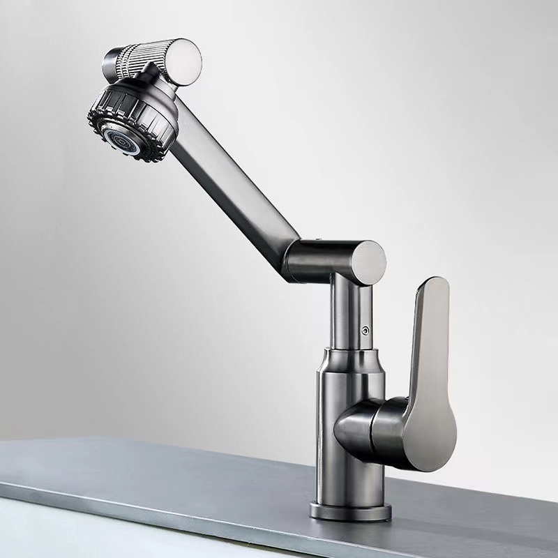 Stainless Steel 1080 Degree Flexible Rotation Bathroom Basin Faucet Cold Hot Robotic Arm Swivel Extension Washbasin Faucet