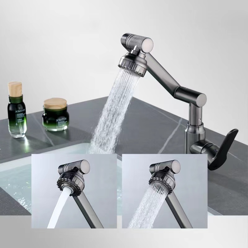 Stainless Steel 1080 Degree Flexible Rotation Bathroom Basin Faucet Cold Hot Robotic Arm Swivel Extension Washbasin Faucet