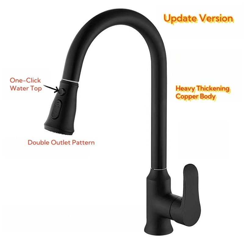 Hot Selling Single Handle Pull down Sprayer Kitchen Sink Faucet Black Taps with Pull out Feature Side Spray Type