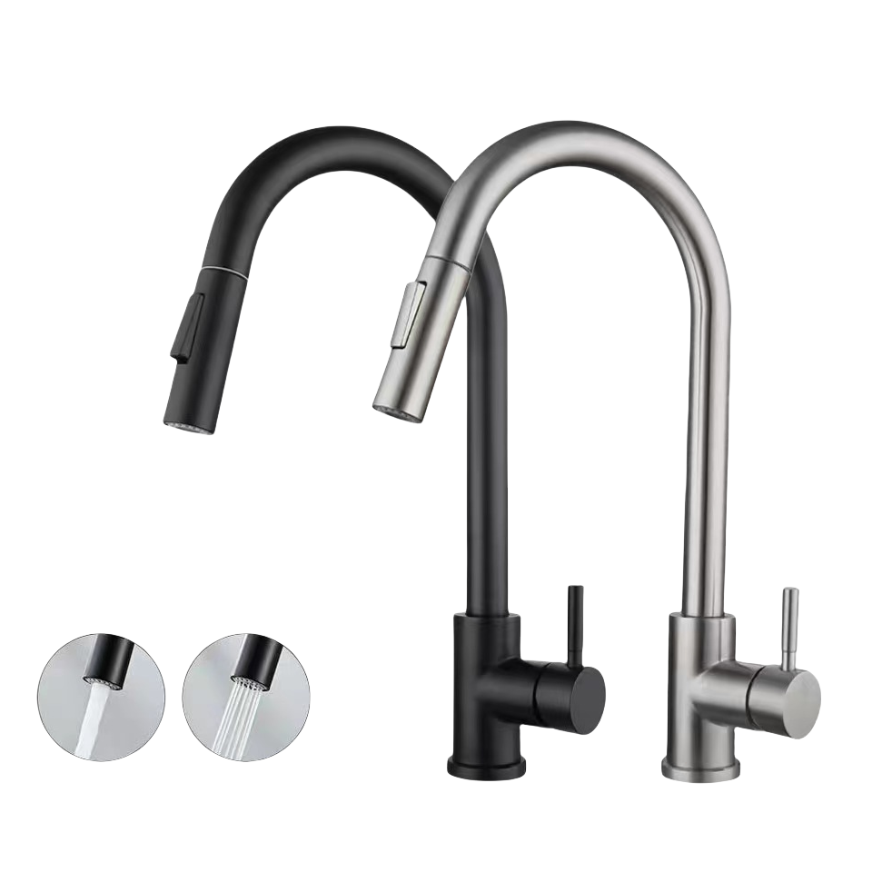 Modern 304 Stainless Steel Single Lever Kitchen Taps Simply Commercial Pull Sprayer Black Kitchen Mixer Sink Faucets