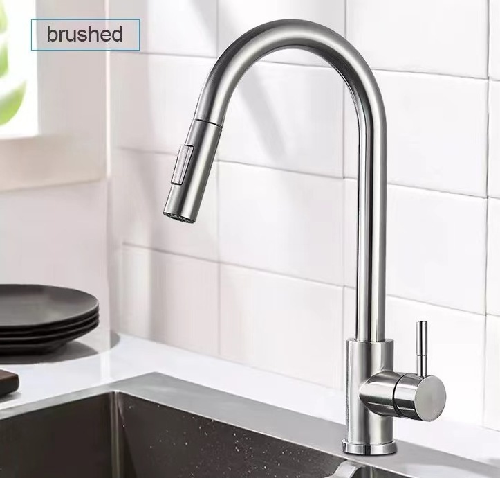 Modern 304 Stainless Steel Single Lever Kitchen Taps Simply Commercial Pull Sprayer Black Kitchen Mixer Sink Faucets