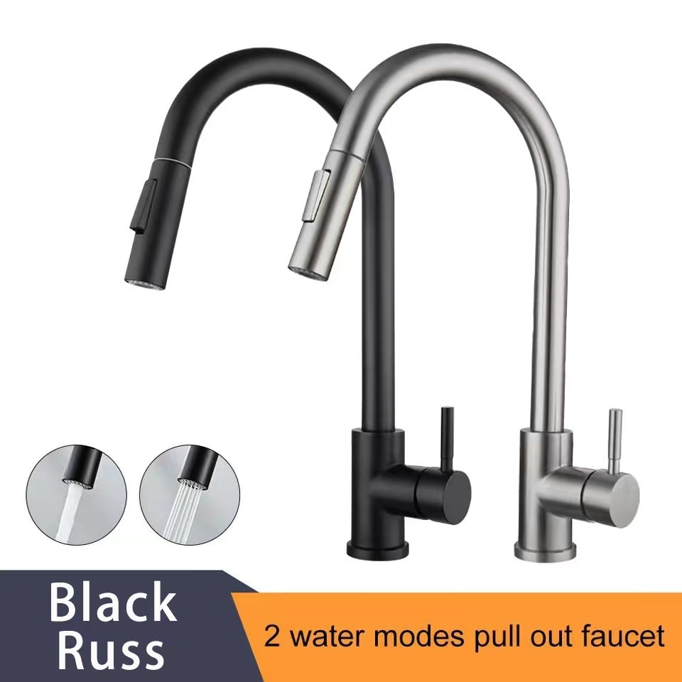 Modern 304 Stainless Steel Single Lever Kitchen Taps Simply Commercial Pull Sprayer Black Kitchen Mixer Sink Faucets