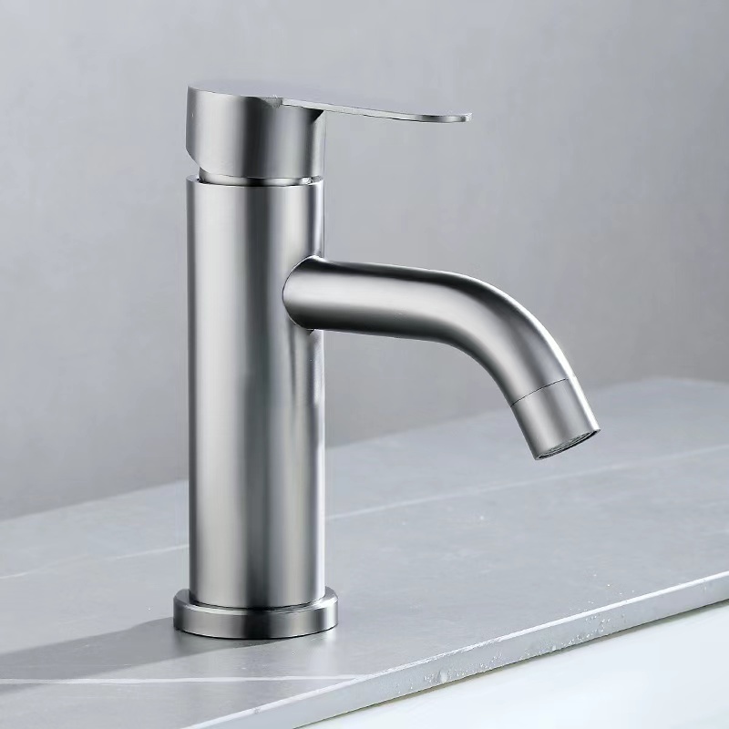 Luxury Simply Stainless Steel Single Handle Wash Basin Tap Gun Gray Basin Tap Bathroom Counter Mixer Faucet