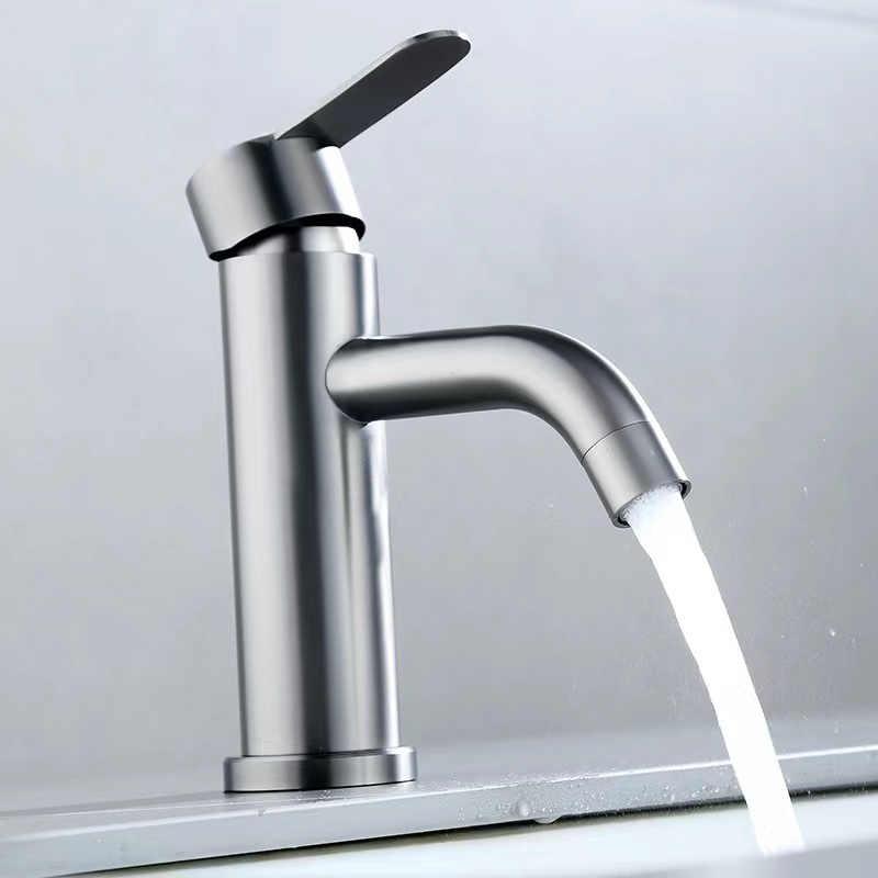 Luxury Simply Stainless Steel Single Handle Wash Basin Tap Gun Gray Basin Tap Bathroom Counter Mixer Faucet