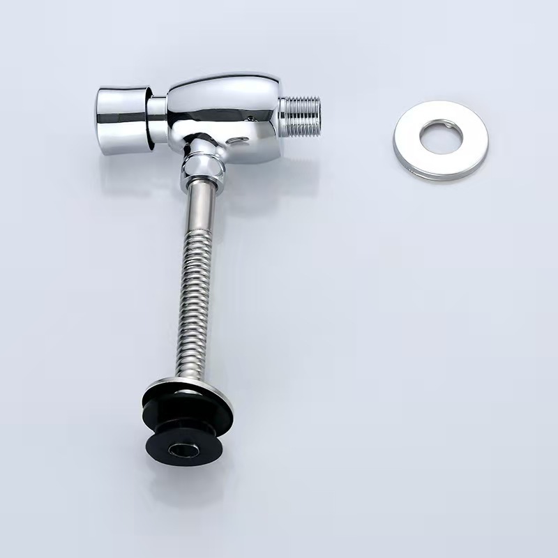 Exposed Water Saving Timed Flow Brass Manual Push Button Time Delay Chrome Urinal Toilet Flush Valve