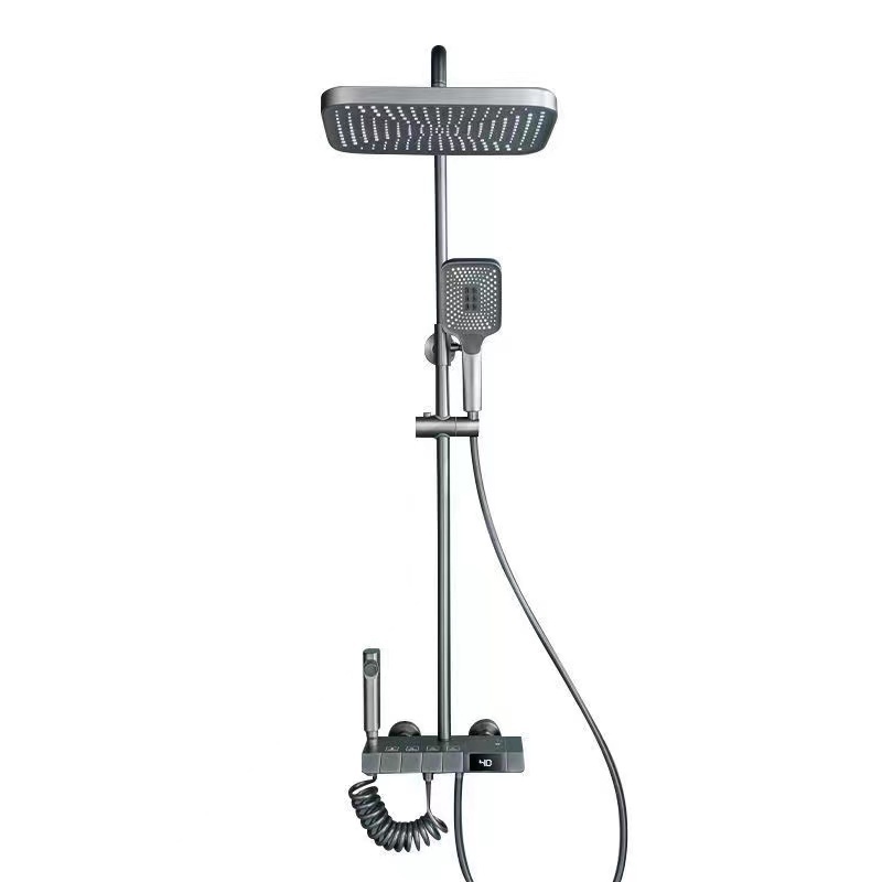 Modern Piano Digital Shower Set Single Handle Gray Rainfall Spray Shower Faucet With Slide Bar Four Function Hotel Project