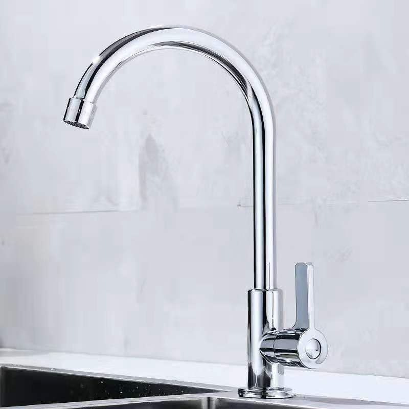 Wholesale Simply Polished Chrome Silver Sink Faucet Single Cold Water Stainless Steel Kitchen Tap