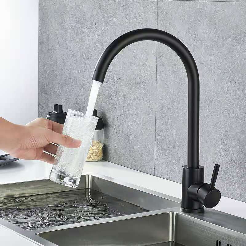 RTS Modern Stainless Steel 304 Matte Black Brushed 360 Degree Rotatable Swivel Mixer Kitchen Faucet