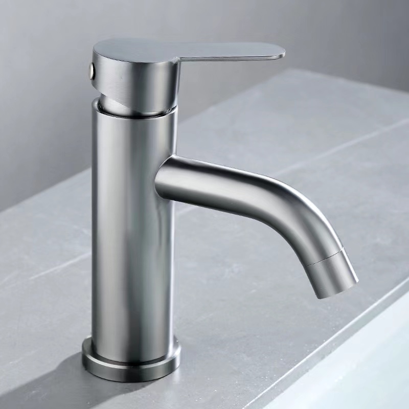 Luxury Simply Stainless Steel Single Handle Wash Basin Tap Gun Gray Basin Tap Bathroom Counter Mixer Faucet