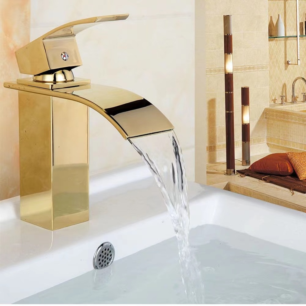 Stainless Steel Waterfall Artistic Basin Faucet Deck Mount Basin Mixer Taps Chrome Gold Lavatory Sink bathroom tap